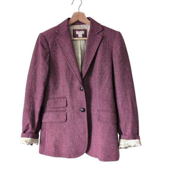 J.Crew Womens Purple Herringbone Tweed Wool Blazer Jacket Size 6 Career Workwear - Picture 1 of 10